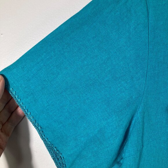 Womens Vintage Robert Louis Linen Button Shirt Embroidered M Turquoise - Picture 5 of 11